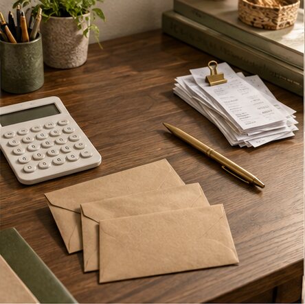 A warm desk arranged for simple household budgeting